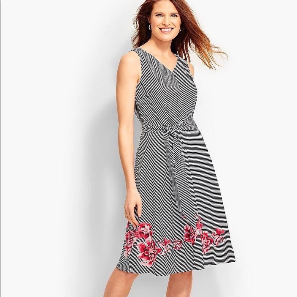 Talbots Embroidered Floral Dancing Stripe Dress 8P